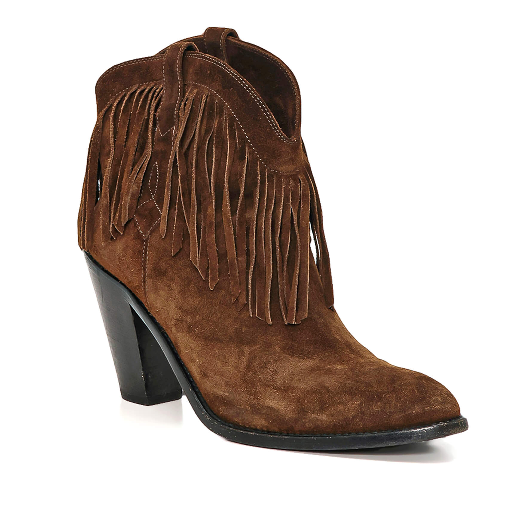 Yves Saint Lauent - Brown Suede Fringe Western Booties 